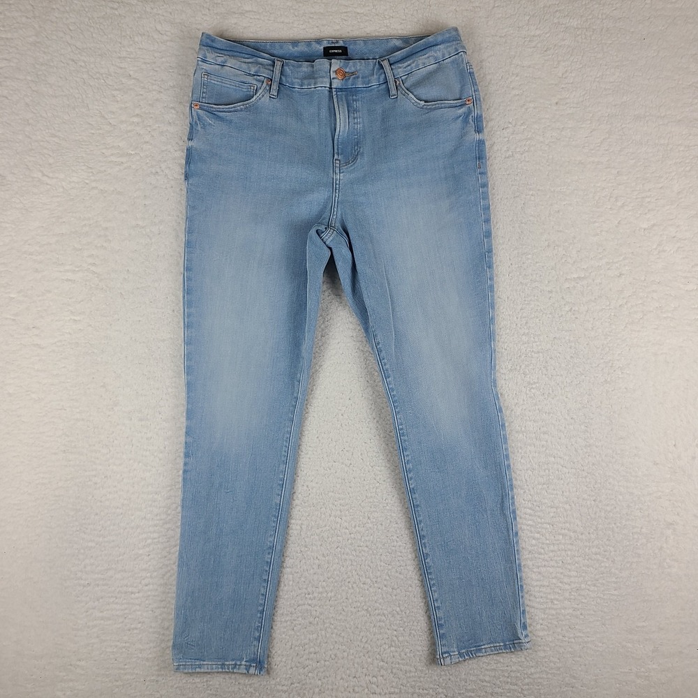 EXPRESS Jeans Womens 12S 12 Short Blue Skinny Mid Rise Flexx Hyper Stretch Denim